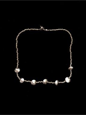 Silver-Tone Beaded Necklace with Textured Discs